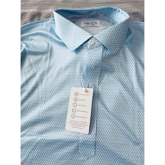 Men's Polo Shirt in Light Blue with Subtle Pattern - Picture 2 of 5